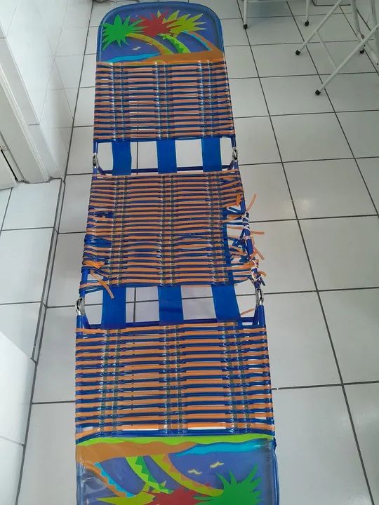 Cadeira de Praia Dobrável - Azul e Laranja - Foto 2