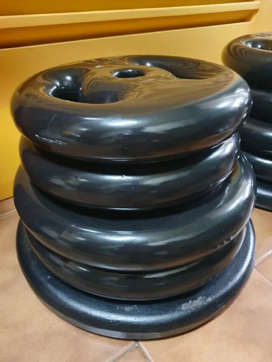 Kit Anilha 15 E 20 Kg Emborrachada + Anilha 25 Ferro Fundido (Novas - Sem Uso) - Foto 3