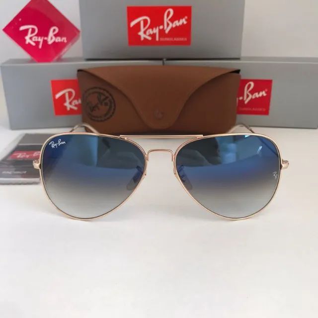 Óculos Ray ban Aviador Azul degrade lentes de cristal - Foto 2