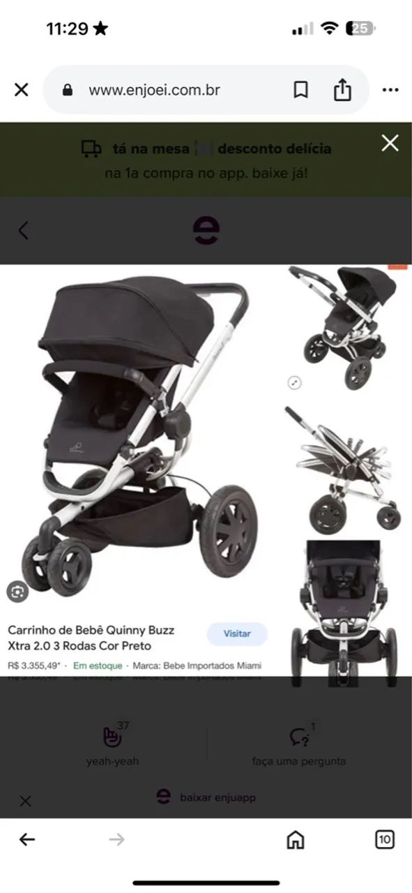 Carrinho de Bebê Quinny Buzz Xtra 2.0 3 Rodas Cor Preto