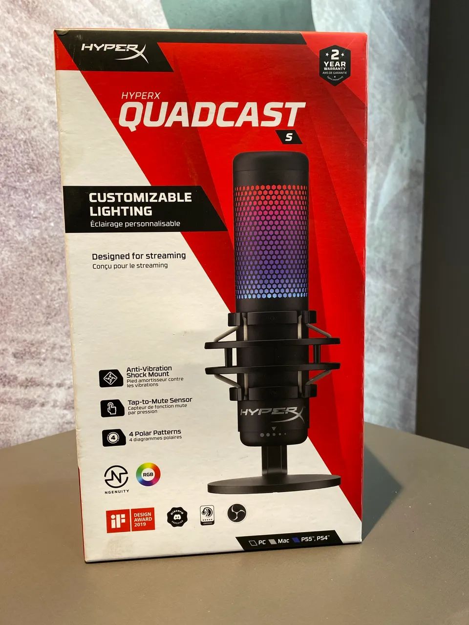 Microfone Gamer Hyperx Quadcast S Rgb + Braço De Microfone - Preto