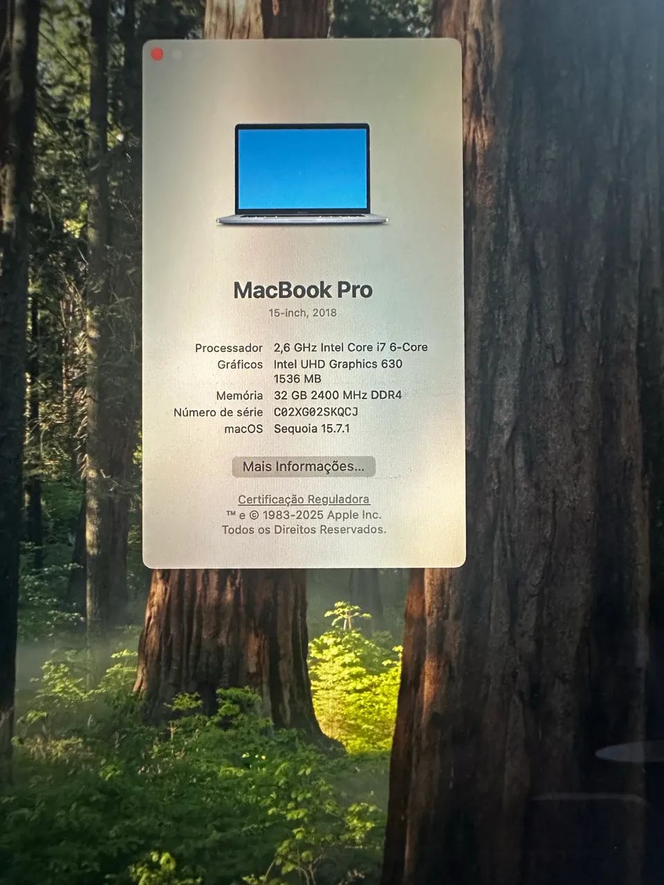 MacBook Pro 2018 - i7 - 32GB RAM - SSD 500GB - 15 polegadas Retina - Bateria 106 ciclos