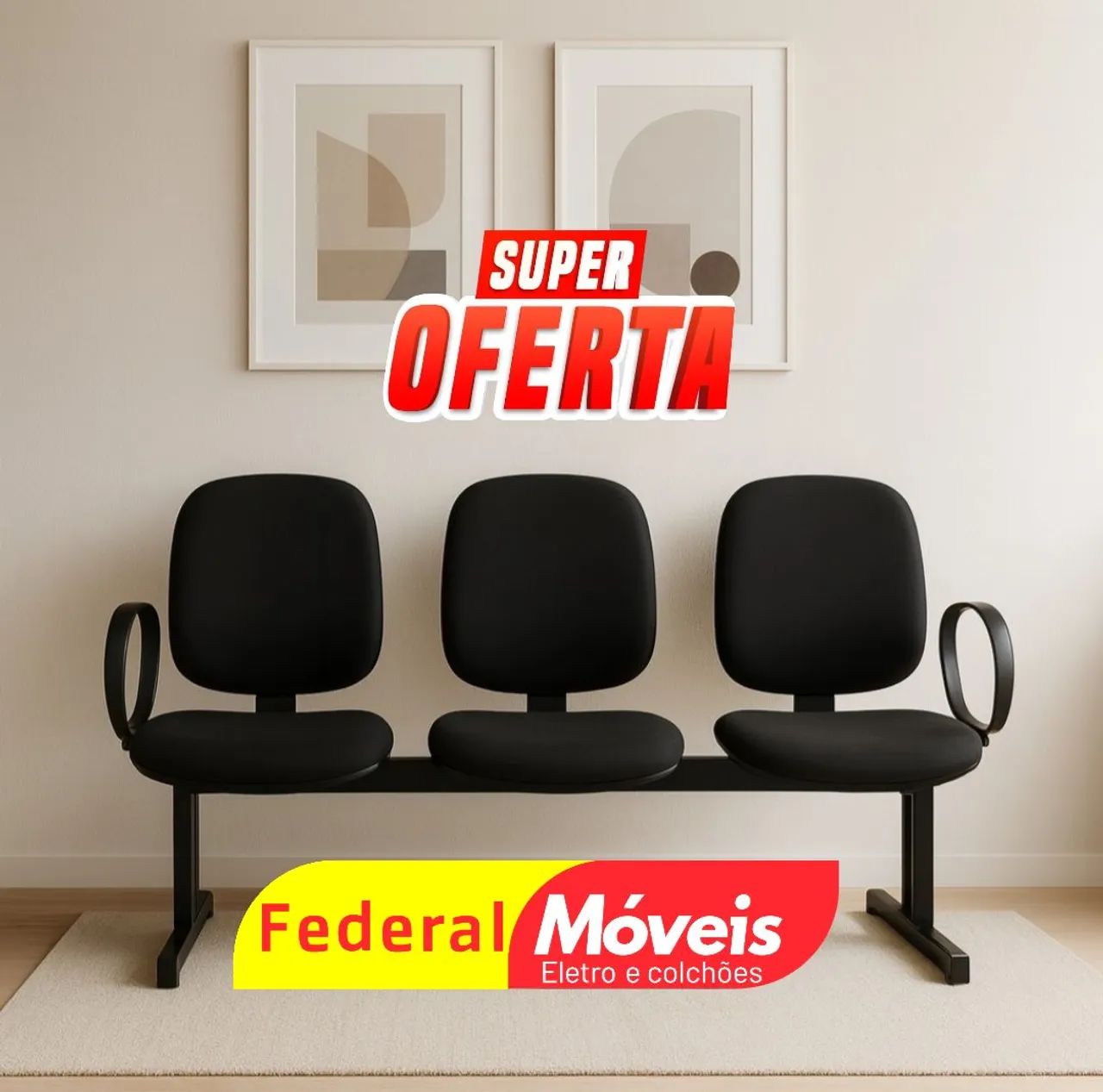 Cadeira de Espera Longarina Diretor 3 Lugares Curvim - Perfeita para escritório