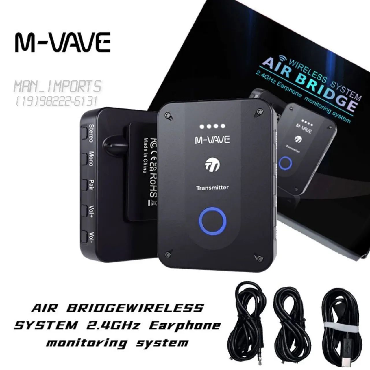 M-VAVE WP9 2.4g (M-VAVE 2) - Monitor de Palco Sem Fio (Receptor + Transmissor)