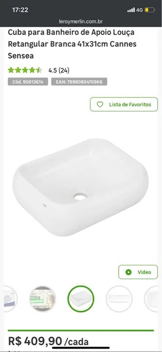 Cuba para Banheiro de Apoio Louça Retangular Branca 41x31cm Cannes Sensea - Foto 4