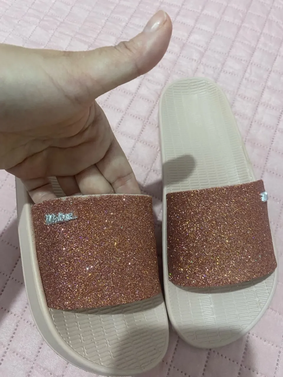 Sandálias Slide Glitter Rosa Melissa