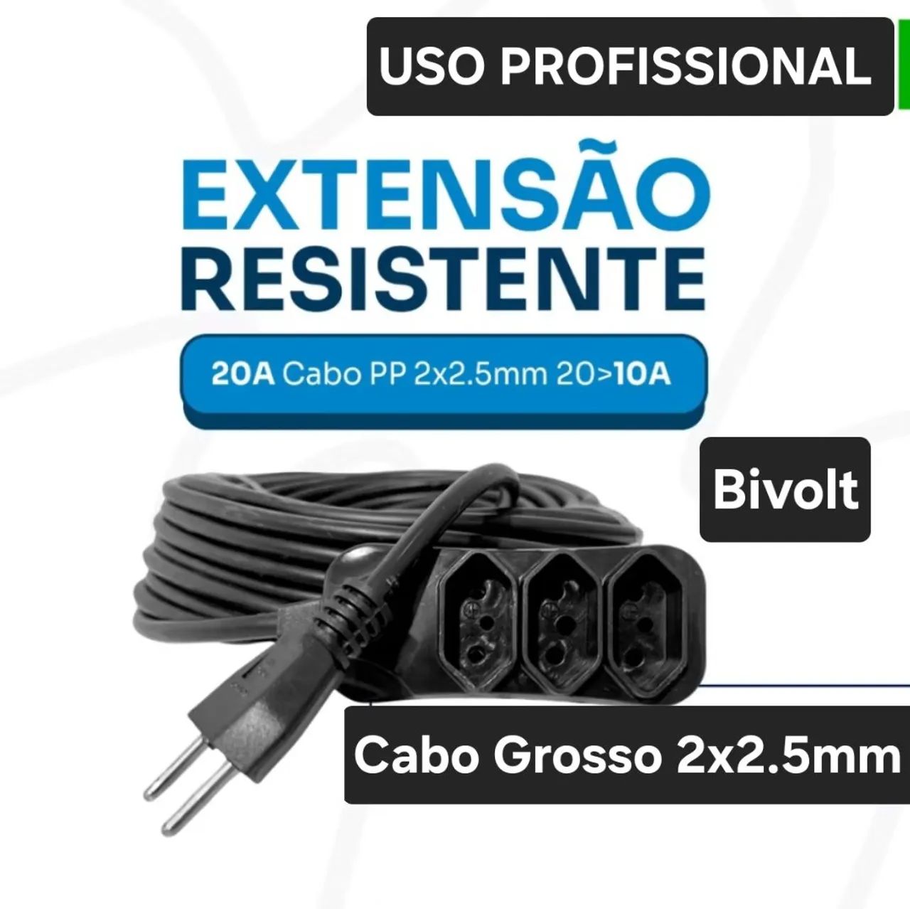 Extensão Elétrica 2x2.5mm - Uso Profissional 10 Metros 