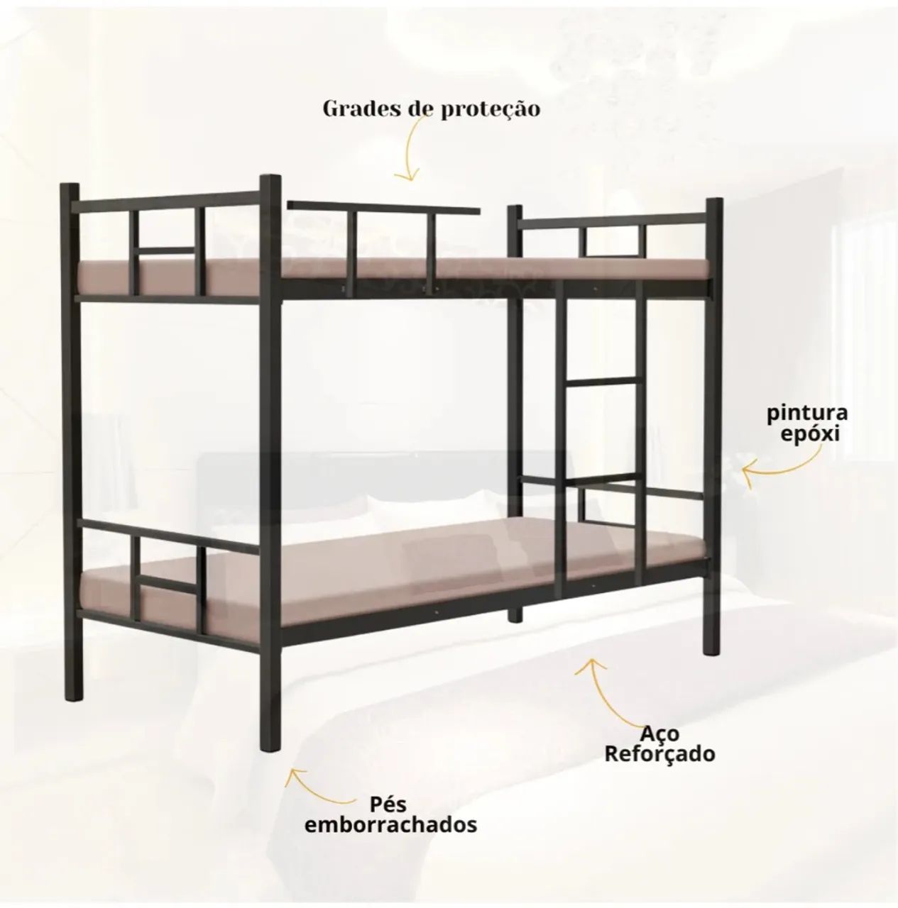 Beliche Beliche Solteiro Aço Reforçado Tubular Preto 1.90m !