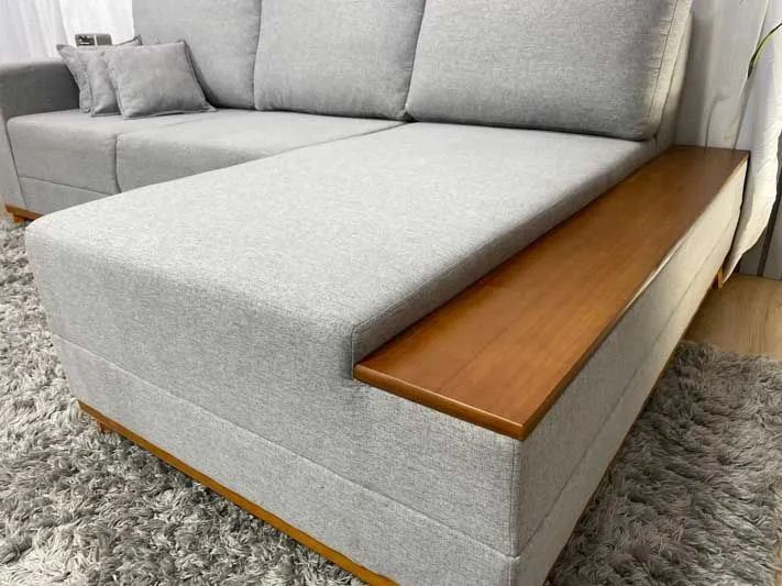 Sofá 3 Lugares com Chaise Linho Cinza - Foto 3