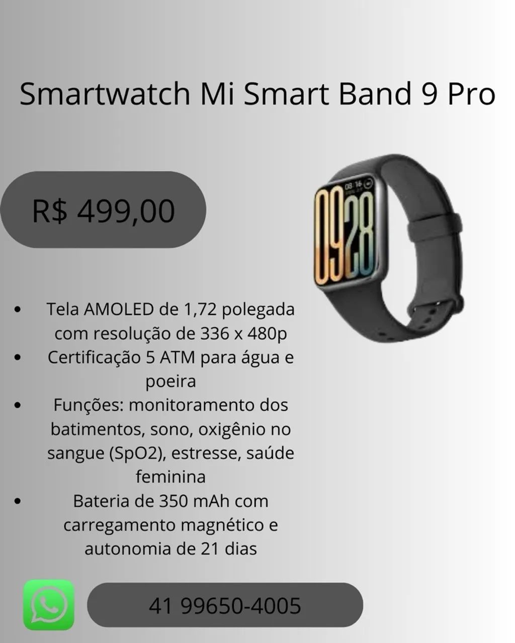 Smartwatch Mi Smart Band 9 Pro - Tela AMOLED 1.72 polegadas