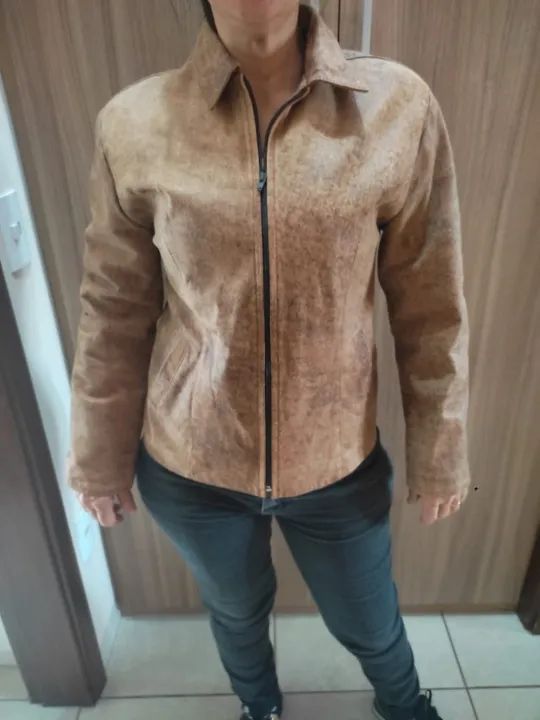 Jaqueta couro legítimo na cor Caramelo - Foto 5