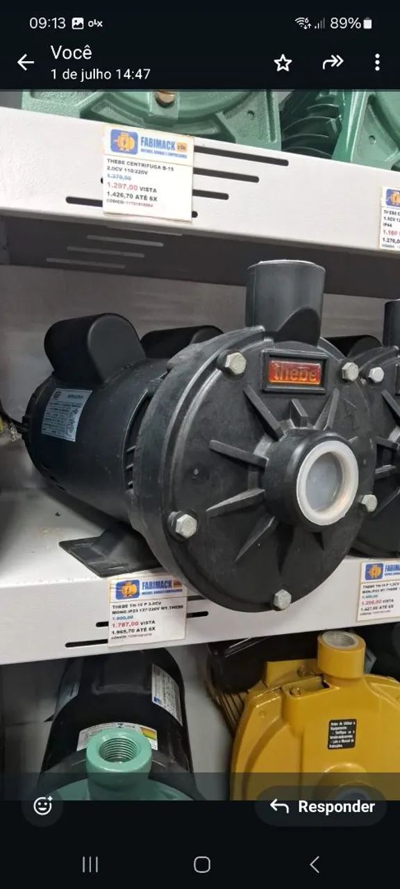 BOMBA CENTRÍFUGA 3CV 127/220V TH-16 P VAZÃO MAX 16 THEBE