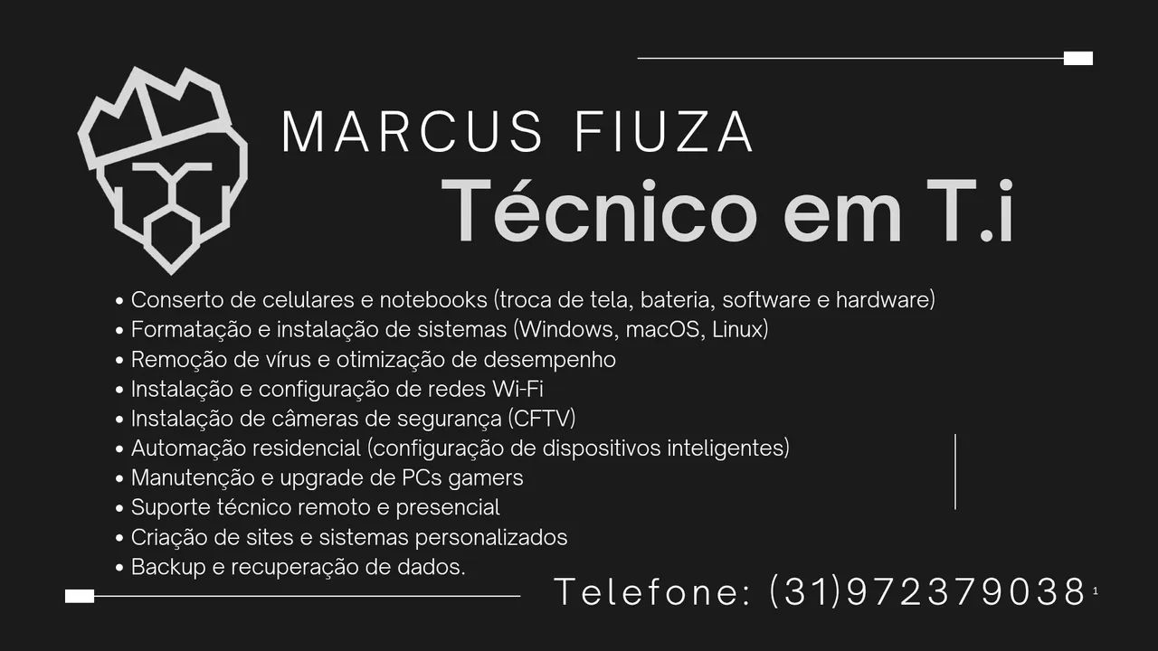 Técnico em T.I, Eletrônica e Programador Freelancer - Atendimento a Domicílio