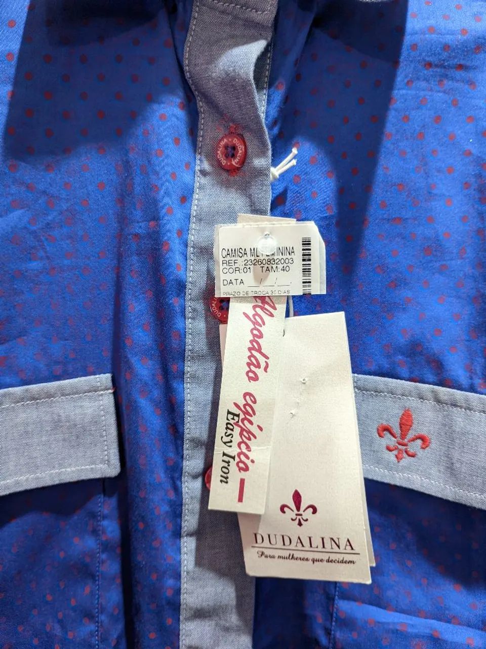 Camisa Chemise Jaquard Em Algodão Egípcio Dudalina,tam. 40/M,Nova na Etiqueta, nunca usada - Foto 5