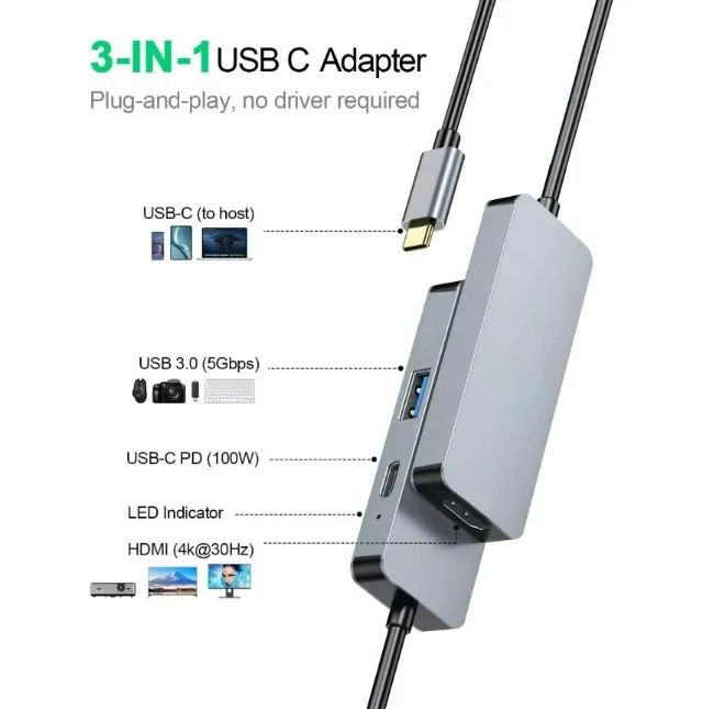 Adaptador usb c para hdmi, usb PD e usb 3.0  - Foto 3