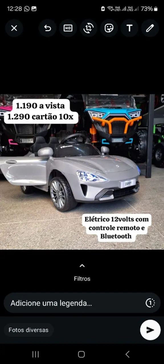 CARRO ELÉTRICO INFANTIL 12VOLTS CINZA 