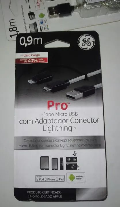 Cabo Micro USB com Adaptador Conector Lighting - GE. - Foto 2
