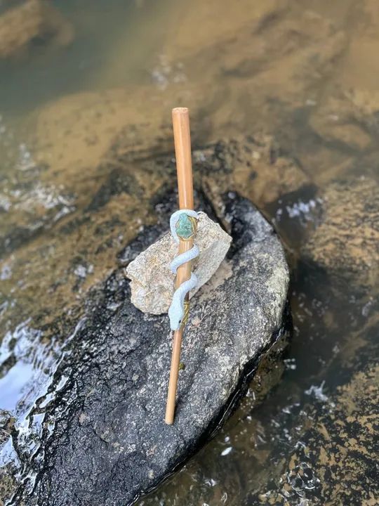 Tepi Aplicador Rapé Jiboia Branca Com Pedra Quartzo Verde - Animal de poder - Foto 2