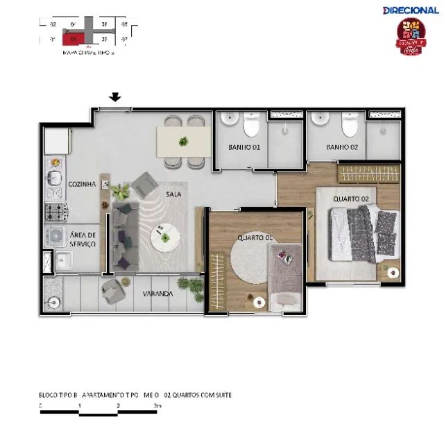 NA - Total Ville Ikeda 2 - Apartamento de 2 quartos com suíte  - Foto 2