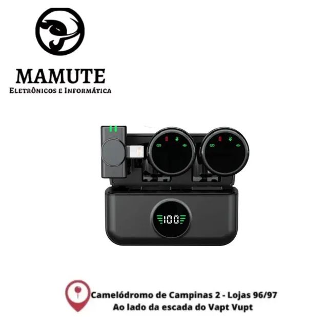 Microfone Duplo Lapela Redondo Sem Fio Lightning iPhone