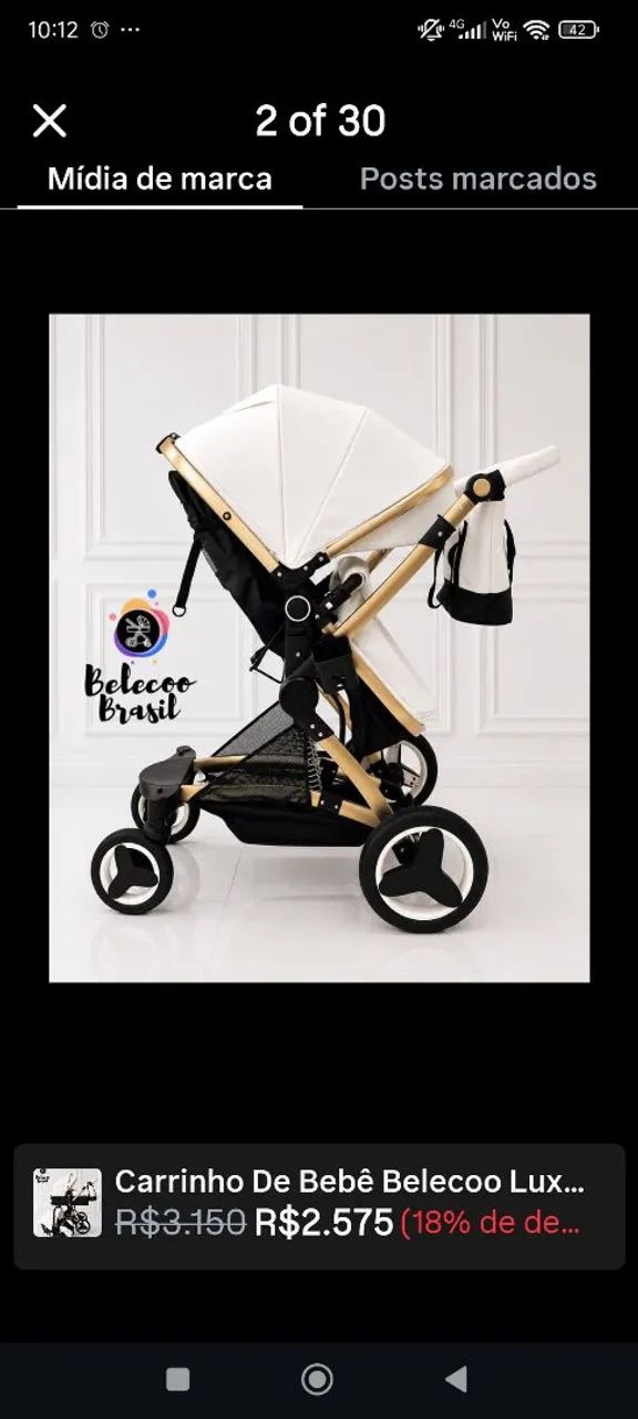 Carrinho de Bebê Belecoo Luxury 3 em 1 - Foto 3