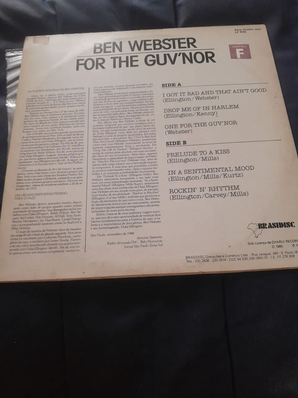 Disco Vinil LP Ben Webster - For The Guv'nor (Jazz Clássico) - Foto 2