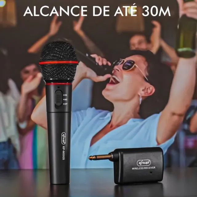 Microfone Sem Fio P10 2 em 1 Dinâmico para Karaokê - Alcance de 30 metros - Foto 4