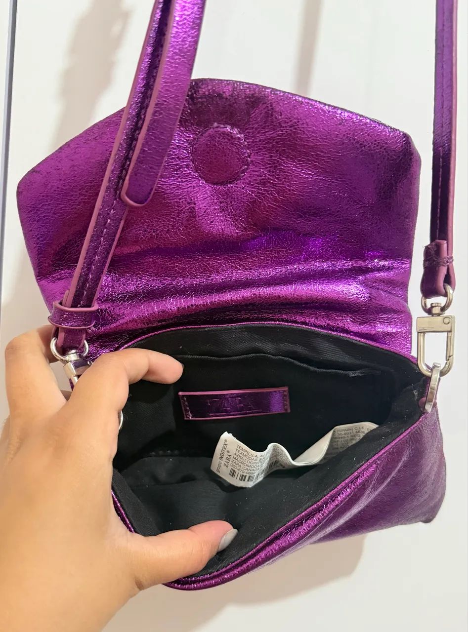 Bolsa Zara metalizada / metálica roxa  - Foto 2