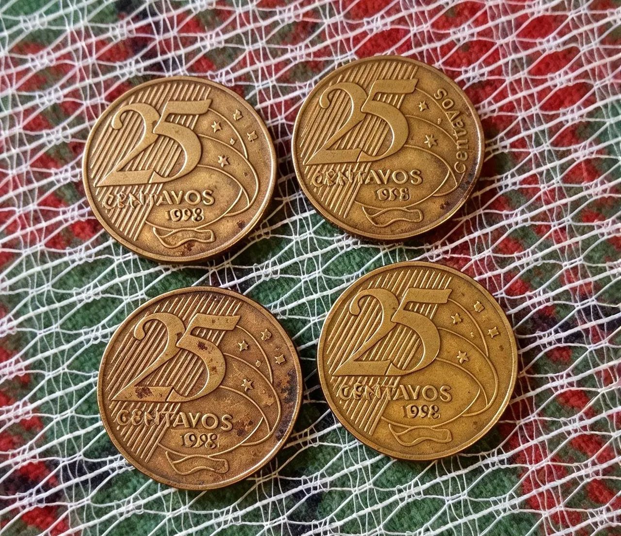 Lote 4 moedas 25 centavos -1998-Último Ano do modelo! Para coleção.