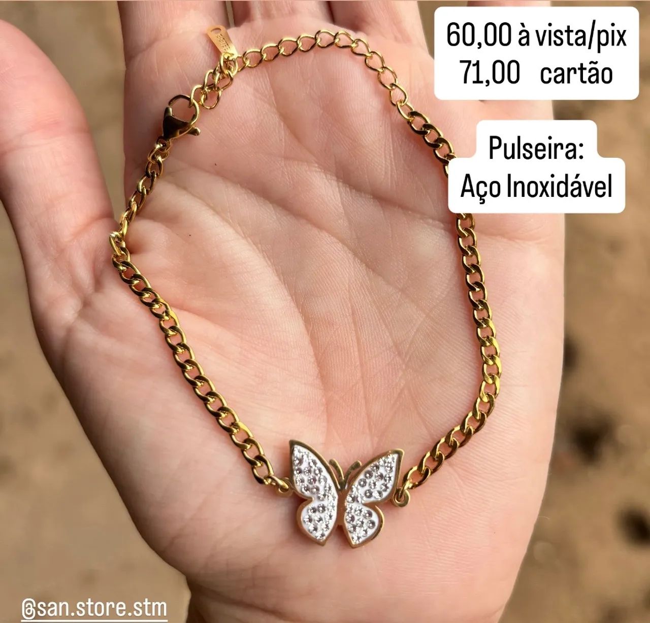 Pulseira Borboleta em Aço 
