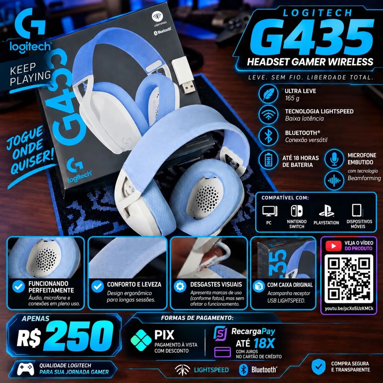 Headset Logitech G435 LIGHTSPEED - Wireless + Bluetooth
