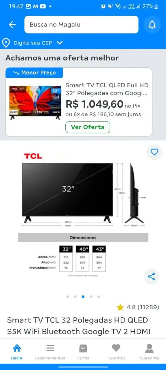 Tv TcL 32 pol lacrada na caixa - Foto 2