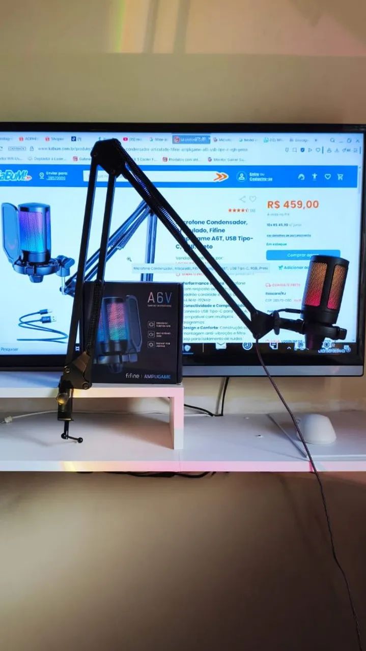 Microfone fifine A6V RGB + Braço articulado - Foto 2
