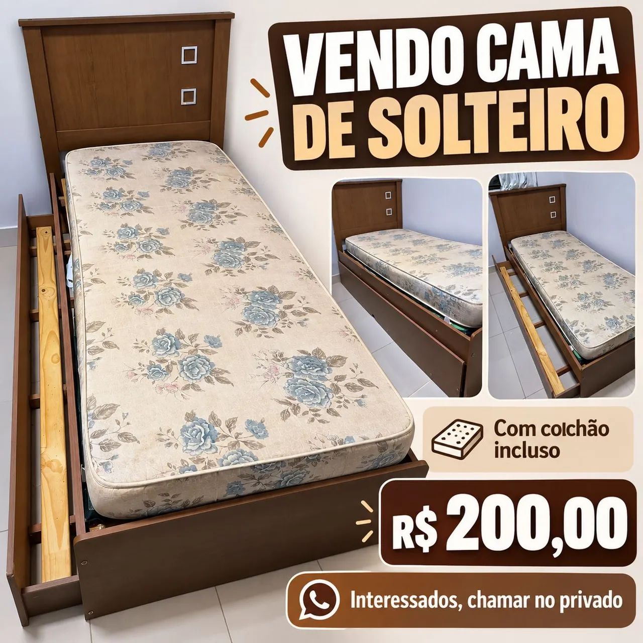 Cama de solteiro com colchão