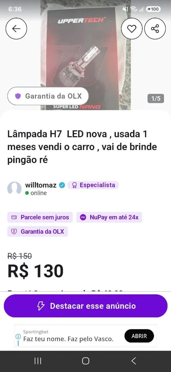 Vendo, lampada h7 led nova, mais pingao .re - Foto 4