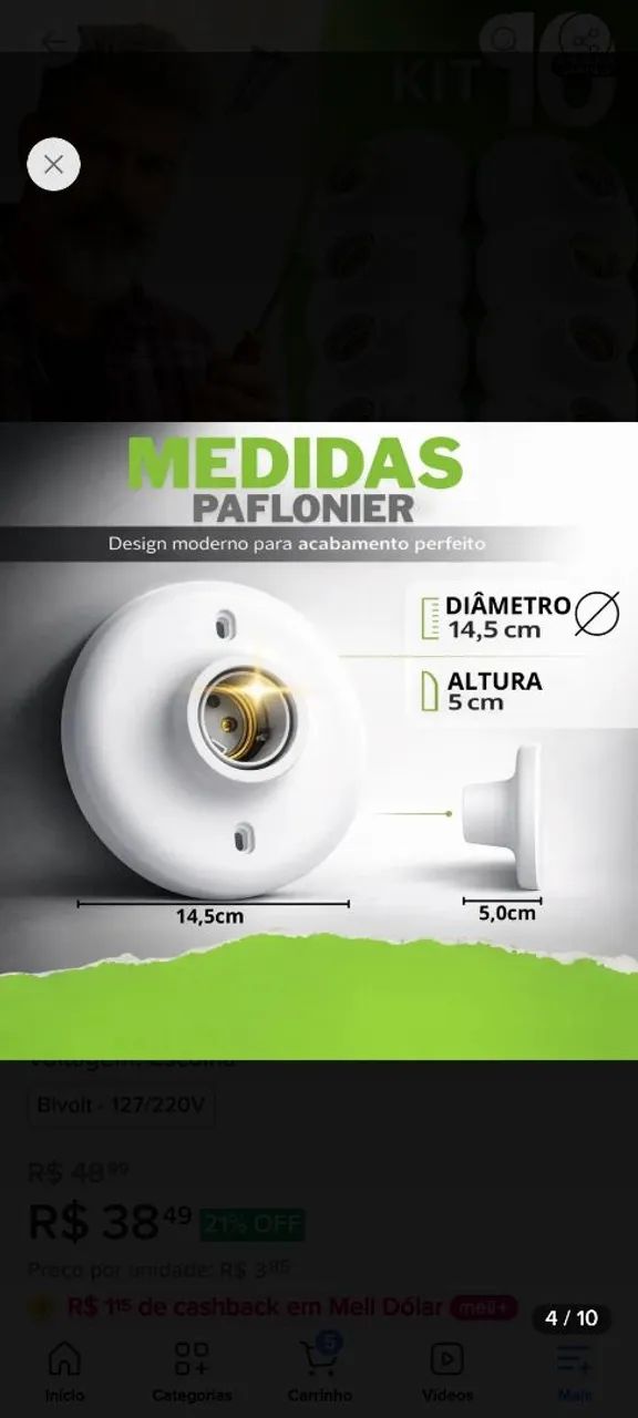 Paflonier plástico para lâmpada de teto. Retire em mãos ou por app de entrega - Foto 2