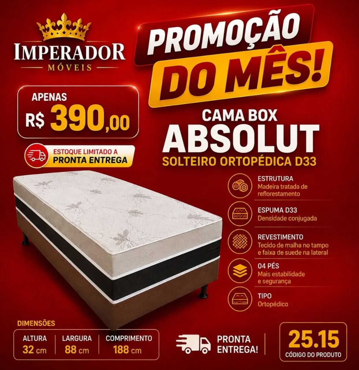 Cama Box Absolut D33 Solteiro 