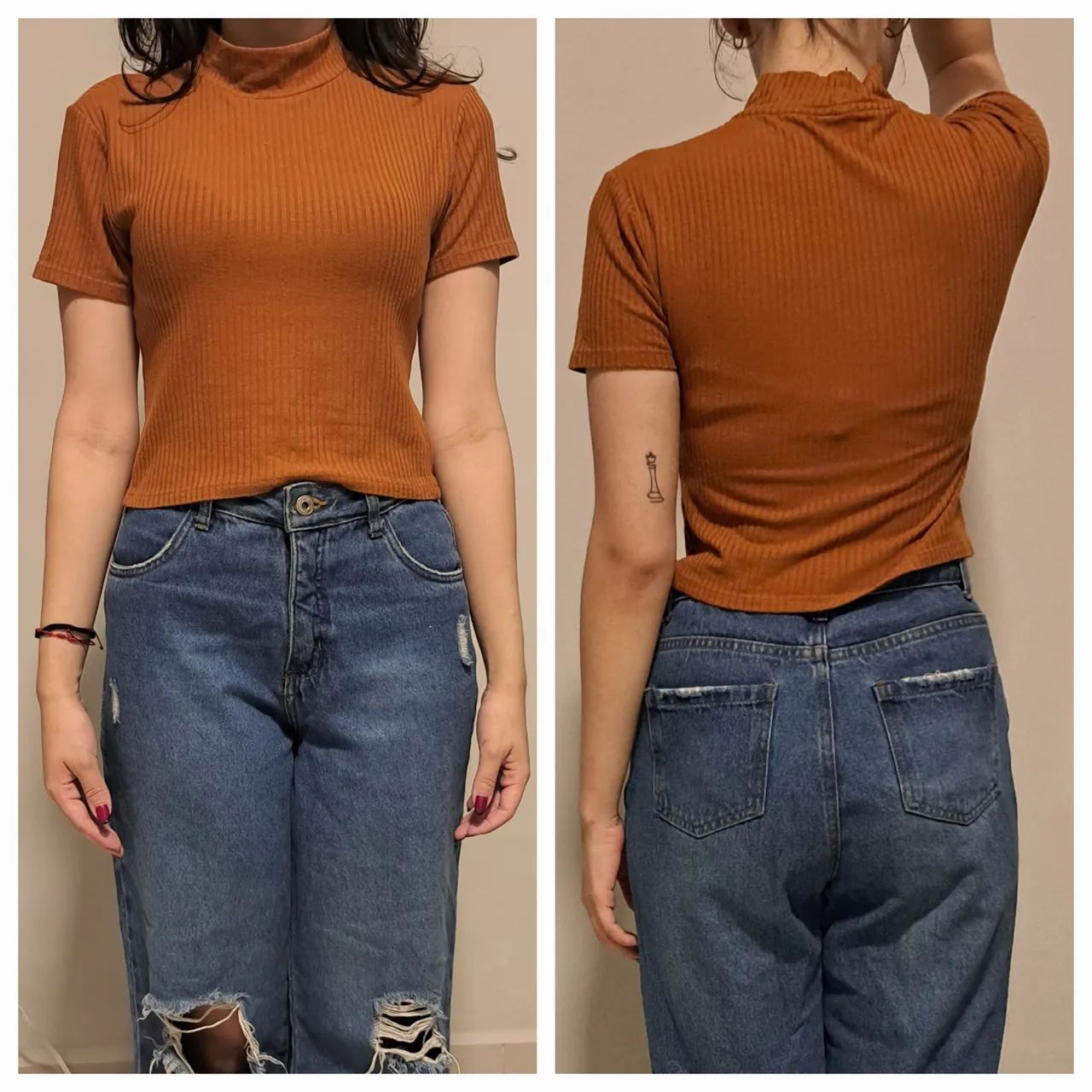 Blusa canelada terracota
