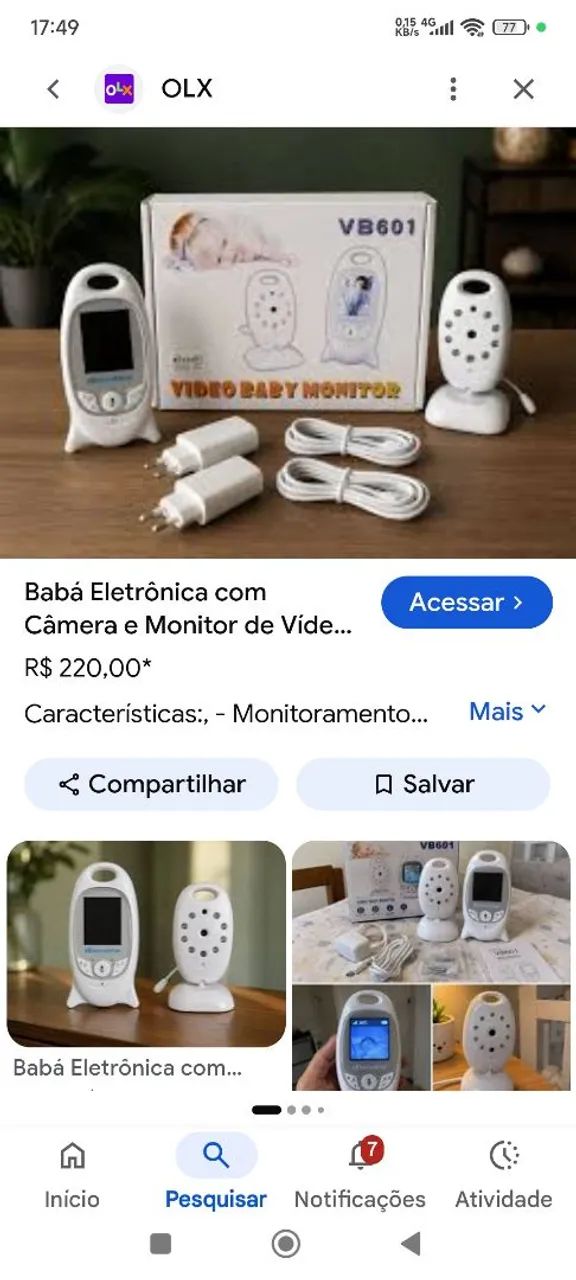 Babá eletrônica com câmera noturna 