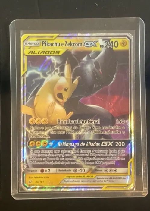 Pikachu e Zekrom GX (33/181) ? D ? da expansão Sol e Lua em português.