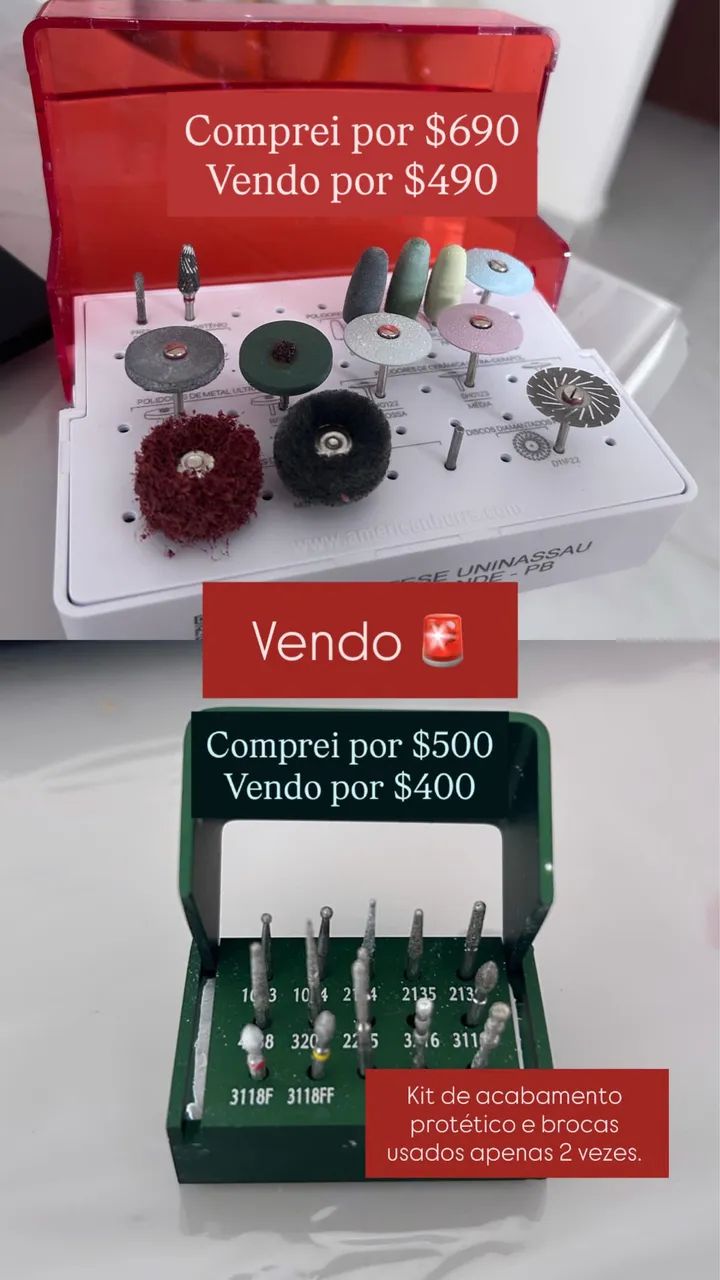VENDO KIT DE BROCAS DE PRÓTESE E KIT DE POLIMENTO DA ANERICAN BURS