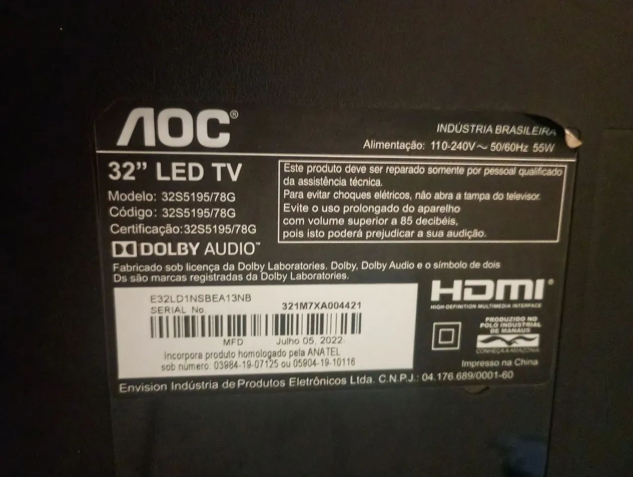 Vendo uma TV 32 polegadas prá retirada de peças 
