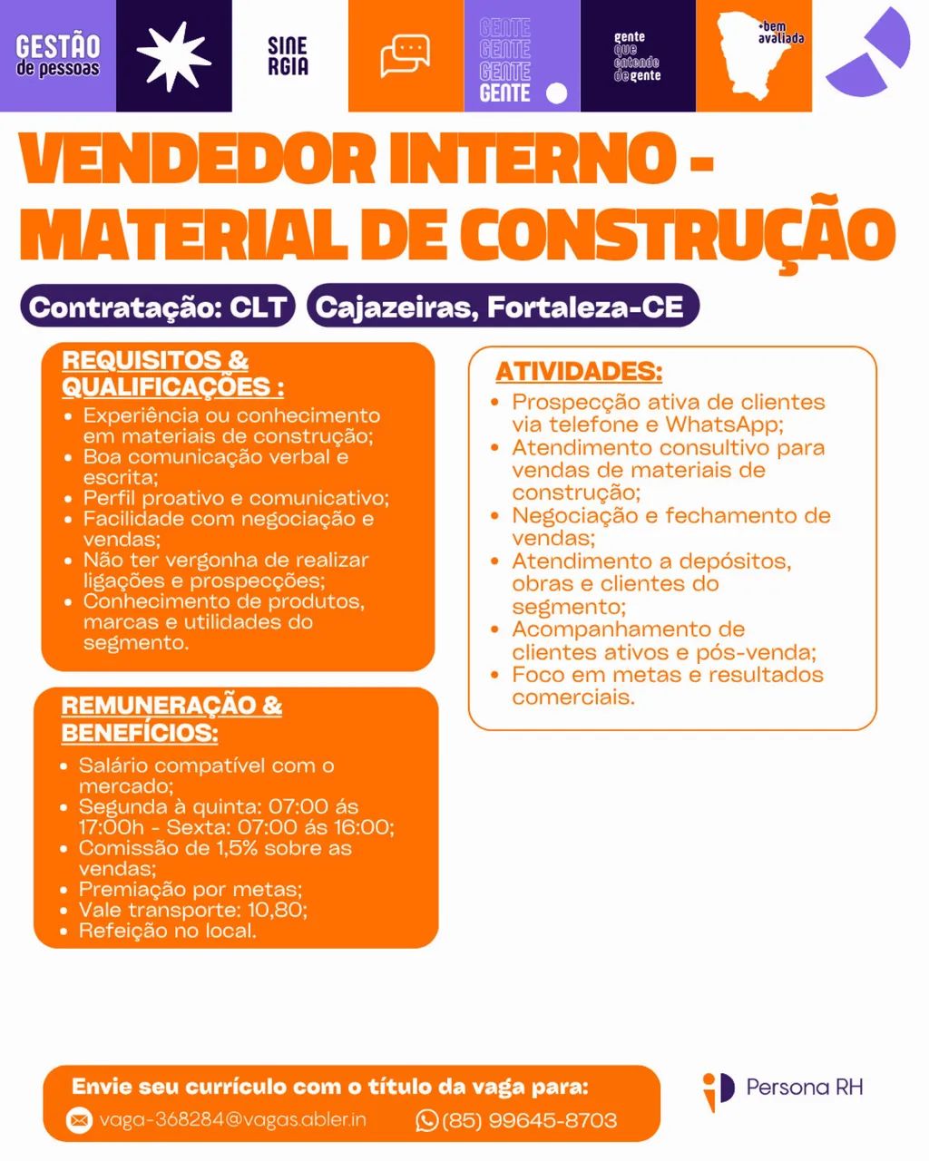 VENDEDOR(A) DE MATERIAL DE CONSTRUCAO 