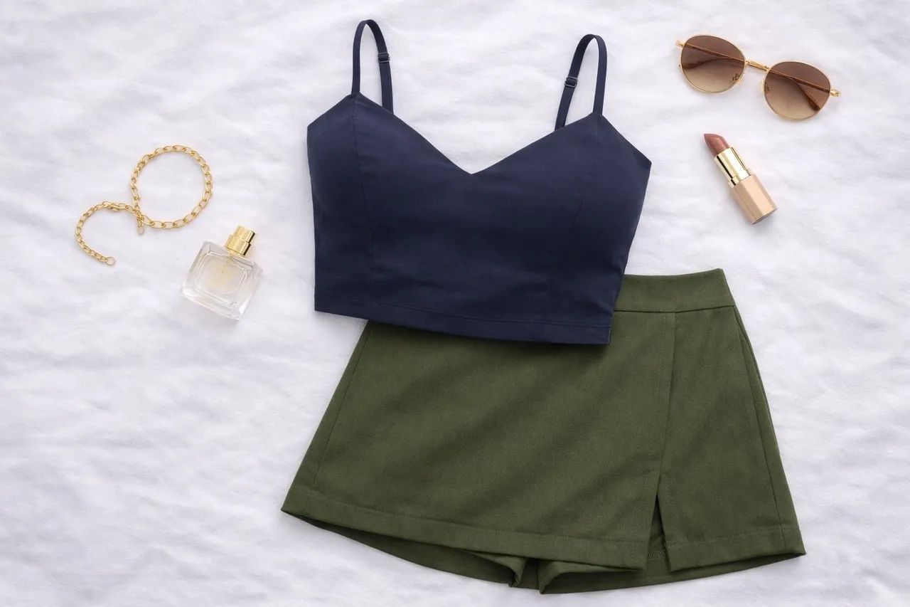 Conjunto cropped+short saia 