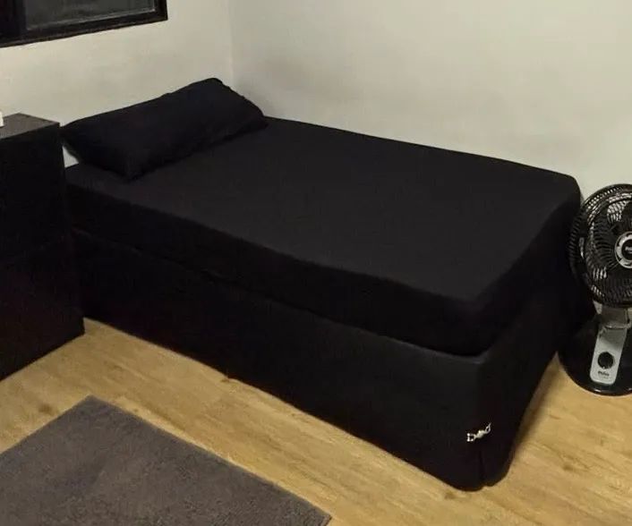 Cama Box Solteiro 78x188 Completa - Colchão Guldi Duplo (Macio/Firme) + Base + Saia