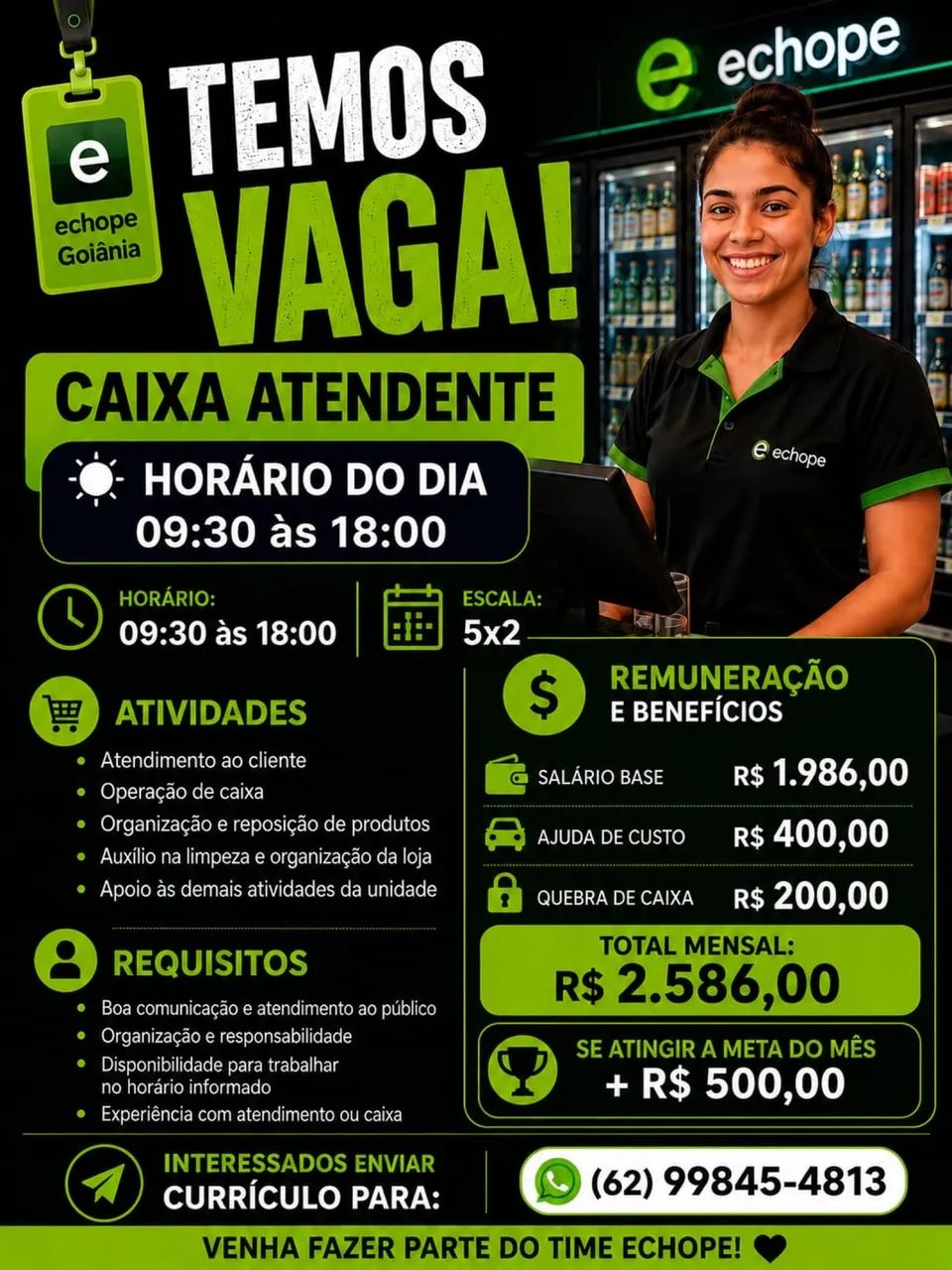 Vaga para Caixa / atendente 