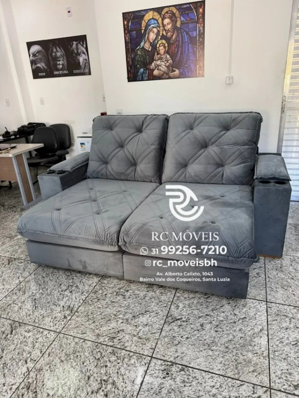 Sofá Retrátil Reclinável Cuiabá com Porta Copos D33 Molas Ensacadas - Foto 5