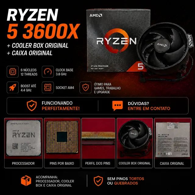 RYZEN 5 3600X + COOLER BOX ORIGINAL + CAIXA ORIGINAL