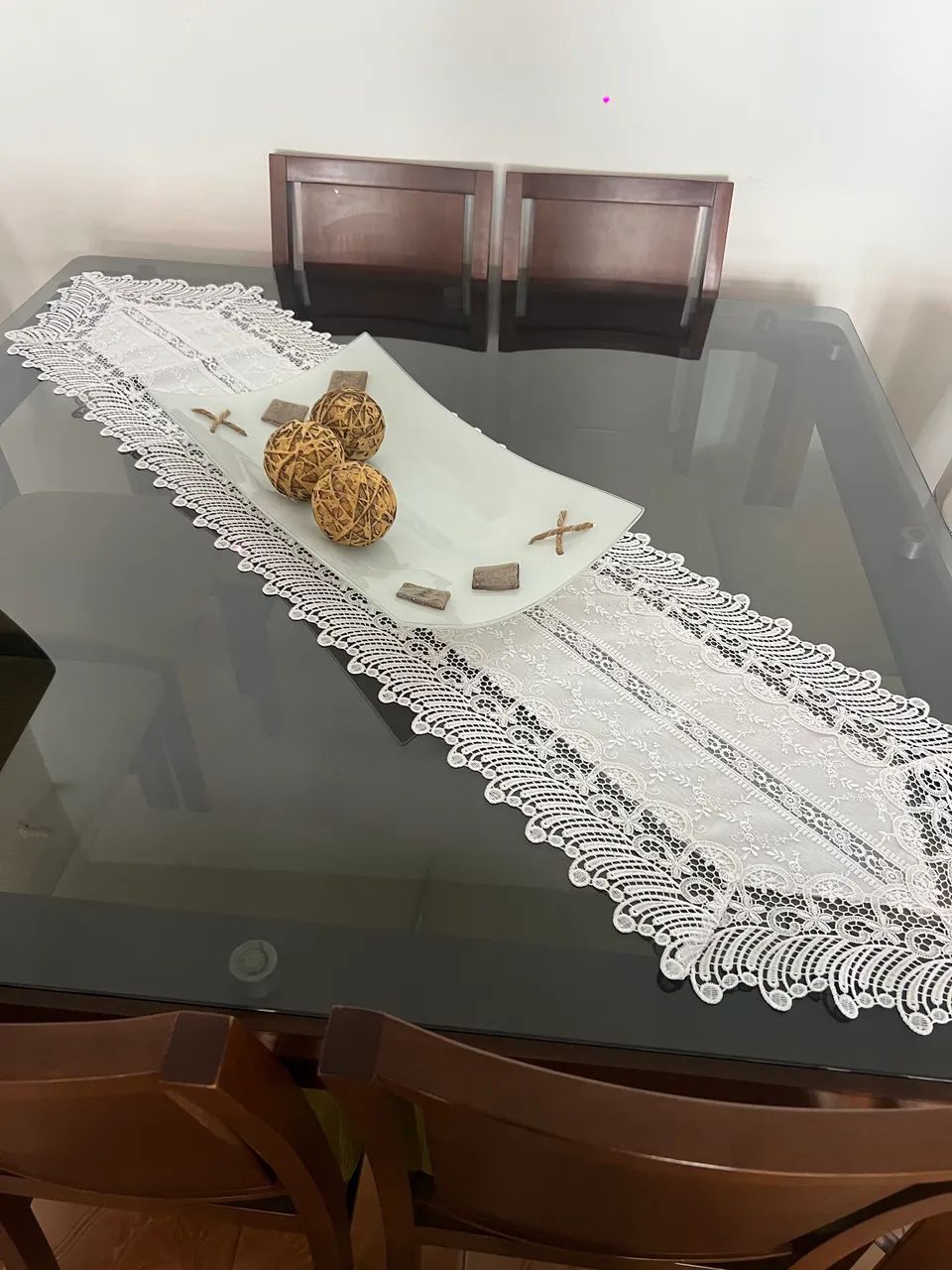 MESA DE JANTAR DE VIDRO COM 8 CADEIRAS