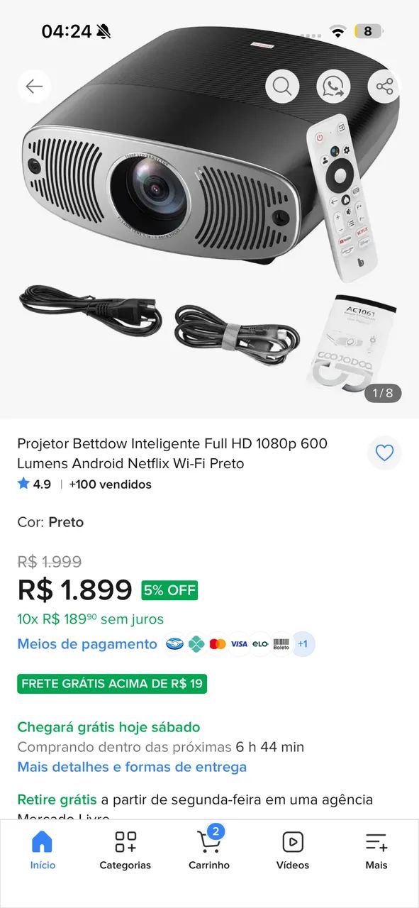Projetor Bettdow Ac1061 Inteligente Full HD 1080p 600 Lumens Android Netflix Wi-Fi